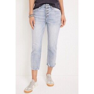 KanCan High Rise Button Fly Cropped Light Jean Maurices 30x25 Frayed Bottom New